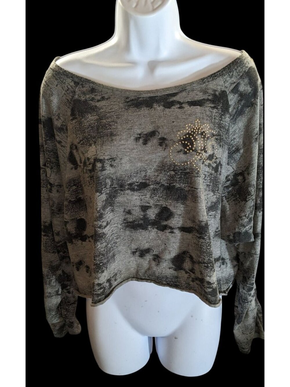 Dereon Studded Cropped Shirt Black Grey Slouchy Streetwear Top